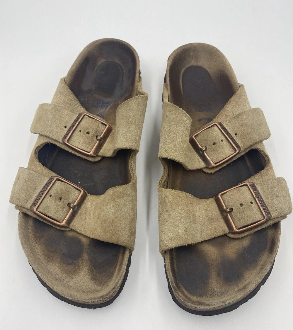 Birkenstock Arizona Suede Taupe Tan Soft Footbed Unisex Sandals Size 38